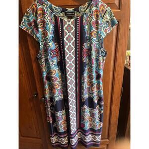 Liz Claiborne Women's Multicolor Cap Sleeve Stretch Knee‎ Length Dress Sz 14